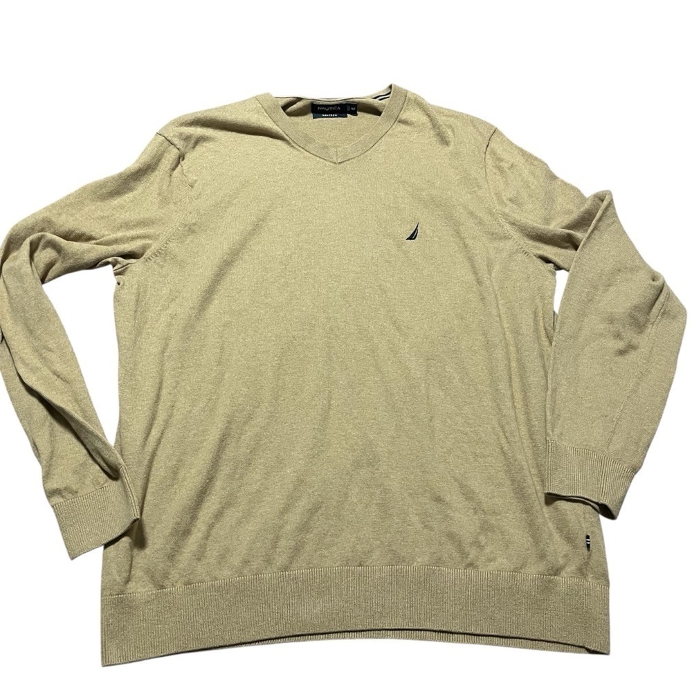 Nautica Men's Beige V-Neck Sweater Size XLarge Tall Classic Business Casual